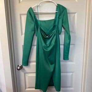 Showpo Emerald Green Long-Sleeve Cowl Front high slit two piece set